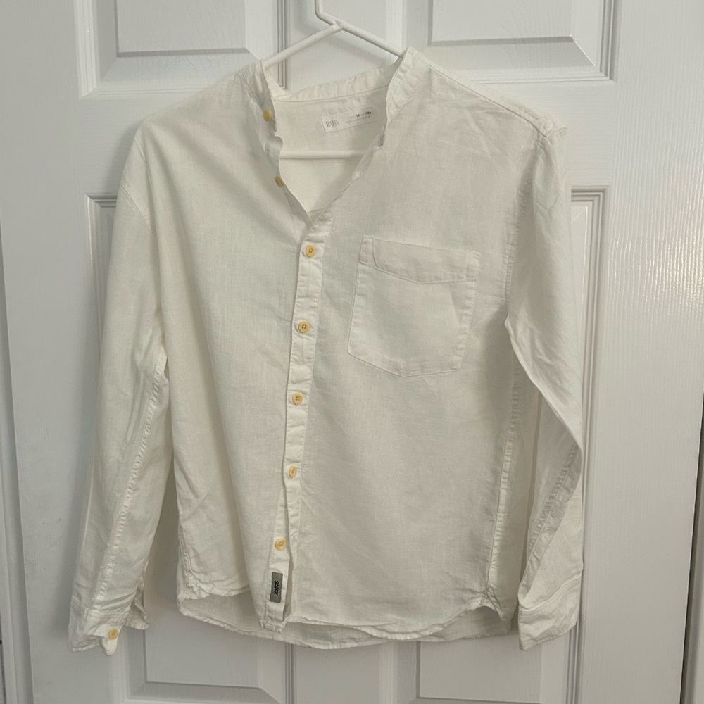 Boys Ivory/ White Linen Button-Up Shirt